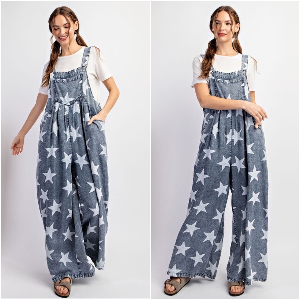 Star-Patterned Denim Jumpsuit